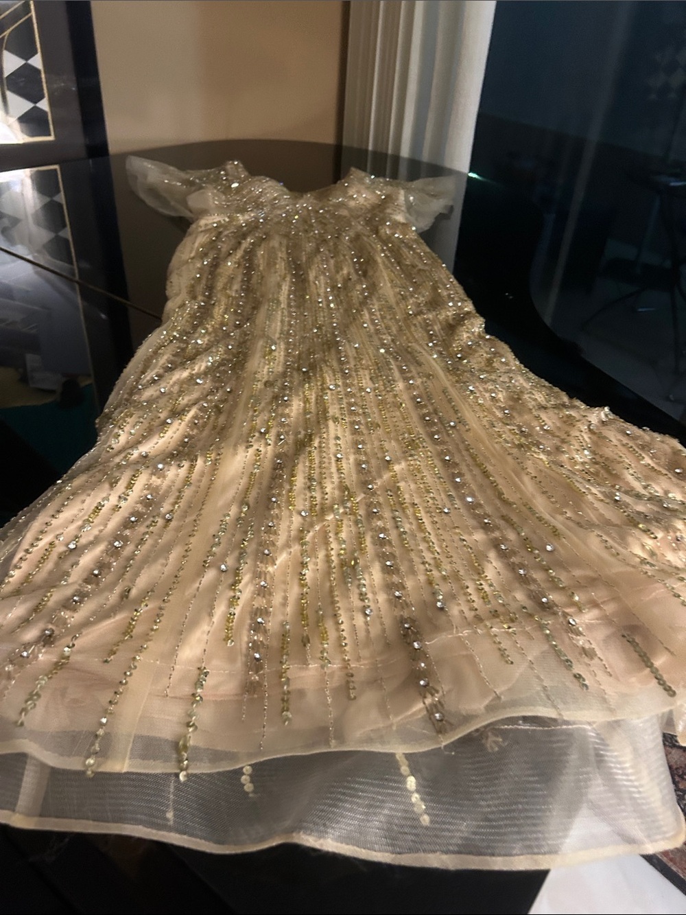 Beaded Ivory and Gold-Embellished formal Dress
